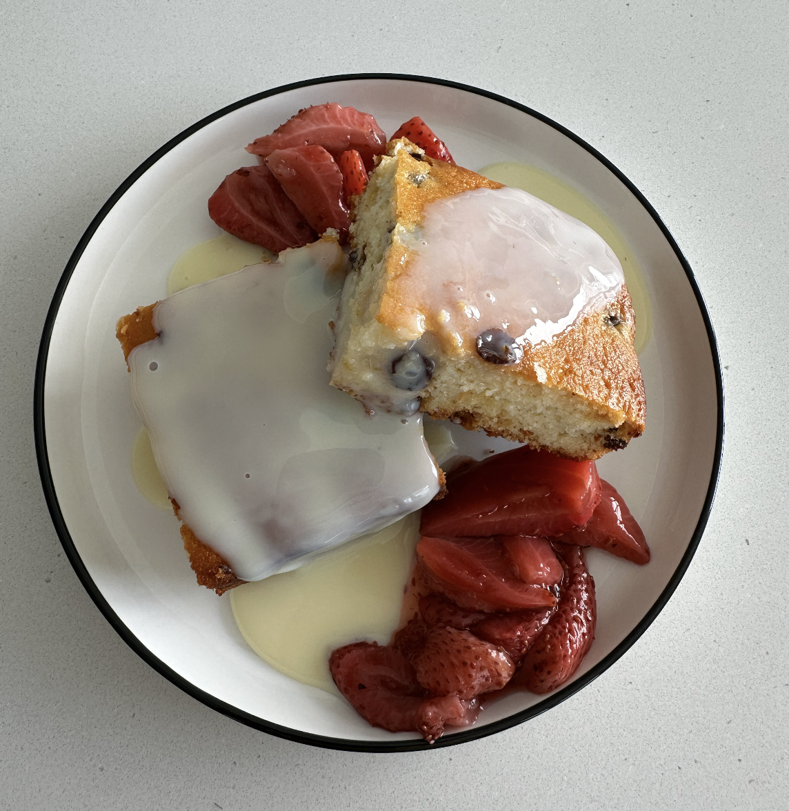 Blueberry Cake with Condensed Milk and Strawberries
